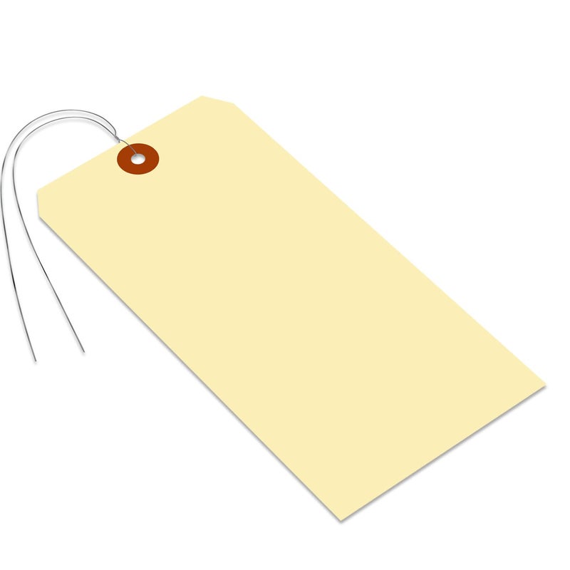 SmartSign Blank Manila Shipping Tags with Wire, Size-12, Pack of 50, 15pt Thick Prewired Cardstock Tag, 8 x 4 inch Paper Hang Tags with Reinforced Fiber Patch - Image 1